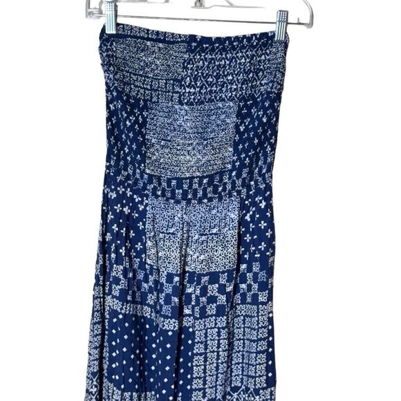 Hollister Strapless Dress Boho Bandana Maxi Smocked Patchwork Slits M - Picture 6 of 7